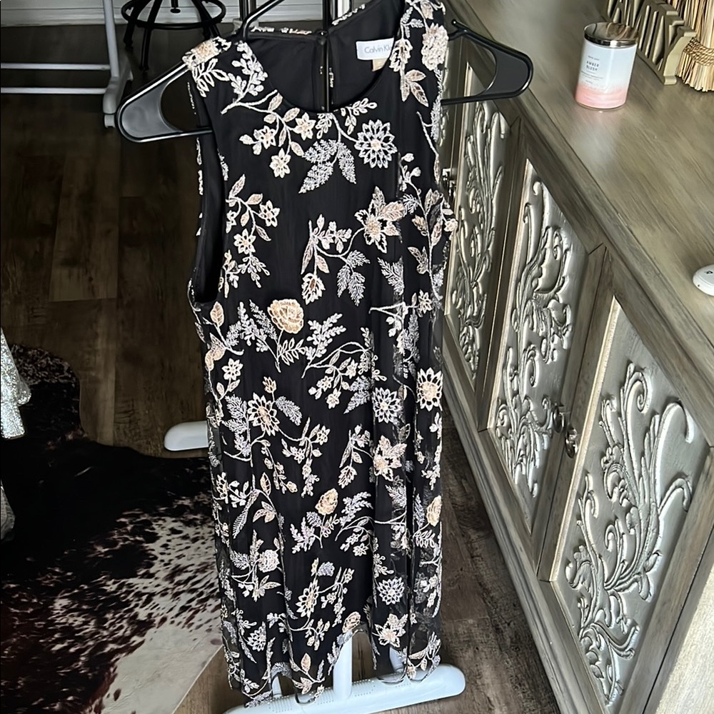 Calvin Klein Black and White Sheath Midi Dress